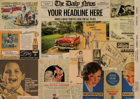 Kraft decoupage paper, 29,7x21cm, “Retro Collage”, #0073