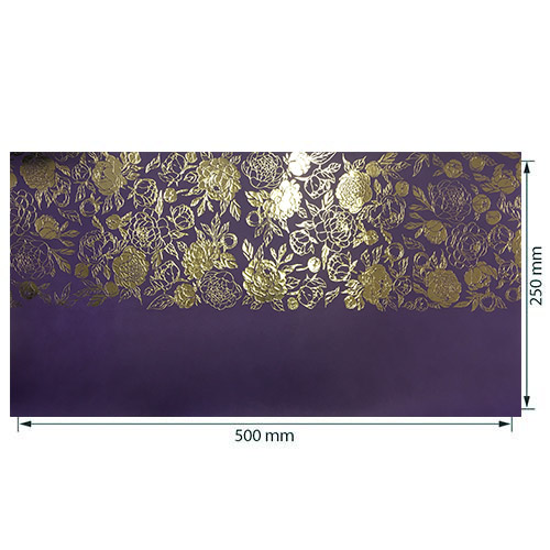 Piece of PU leather for bookbinding with gold pattern Golden Peony Passion, color Violet, 50cm x 25cm - foto 0