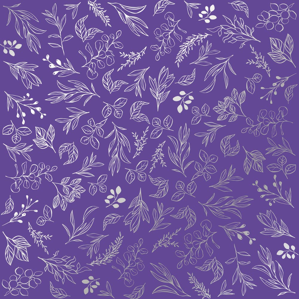 лист односторонней бумаги с серебряным тиснением, дизайн silver branches, lavender, 30,5см х 30,5см