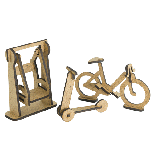 3D-Figuren für Puppenhäuser und Schattenboxen Dekoration Roller, Fahrrad, Schaukel, Set #60 - Fabrika Decoru