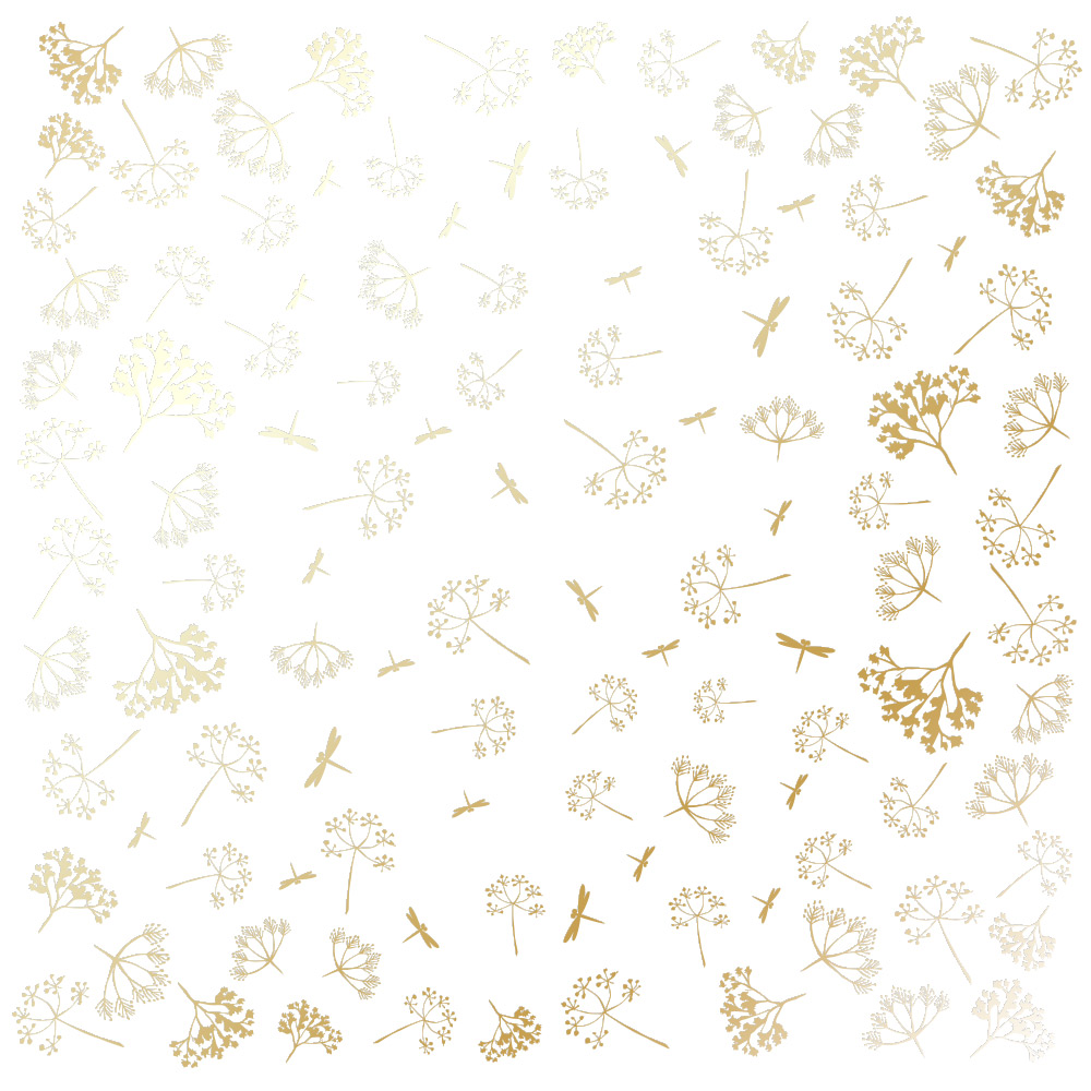 Arkusz papieru jednostronnego wytłaczanego złotą folią, wzór "Złoty Koperek Biały", 30,5x30,5cm  - Fabrika Decoru