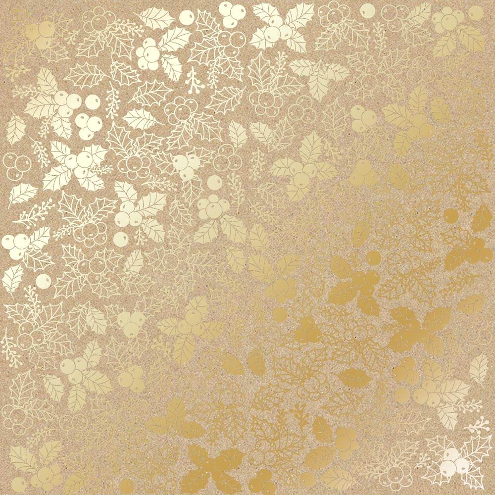 Sheet of single-sided paper with gold foil embossing, pattern "Golden Winterberries Kraft"
