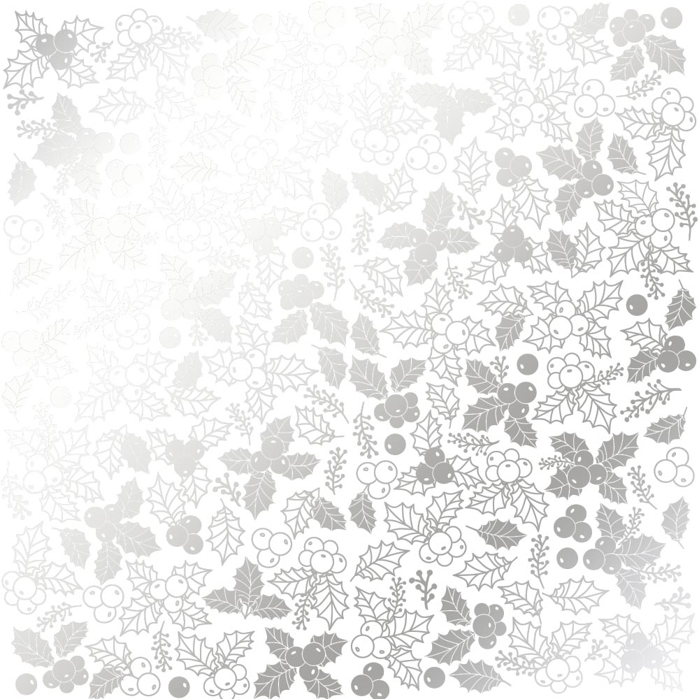 Einseitig bedrucktes Blatt Papier mit Silberfolie, Muster Silberne Winterbeeren, Weiß, 30,5 x 30,5 cm - Fabrika Decoru