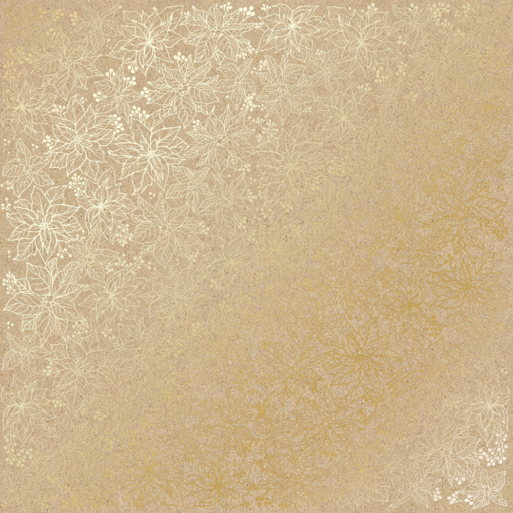 Sheet of single-sided paper with gold foil embossing, pattern Golden Poinsettia Kraft, 12"x12"