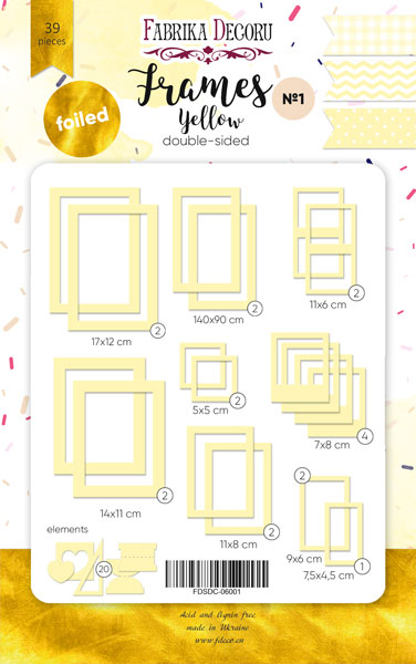 Set of cardboard photo frames with gold foil #1, Yellow, 39 pcs - foto 0