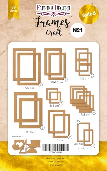 Set of cardboard photo frames with gold foil #1, Kraft, 39 pcs - foto 0