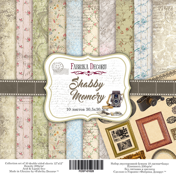 Doppelseitig Scrapbooking Papiere Satz Shabby Memory, 30.5 cm x 30.5cm, 10 Blätter - Fabrika Decoru