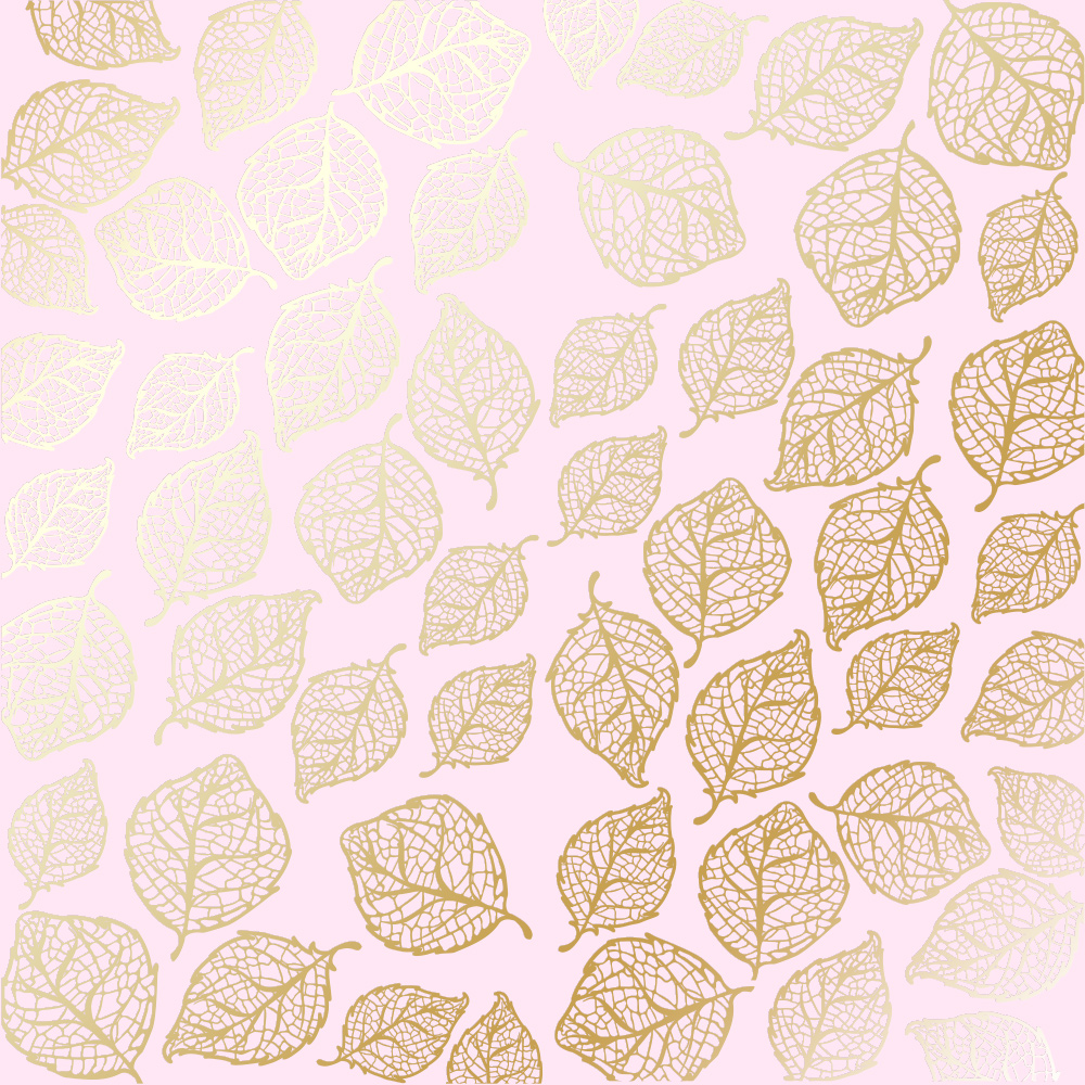 лист односторонней бумаги с фольгированием, дизайн golden delicate leaves light pink, 30,5см х 30,5см