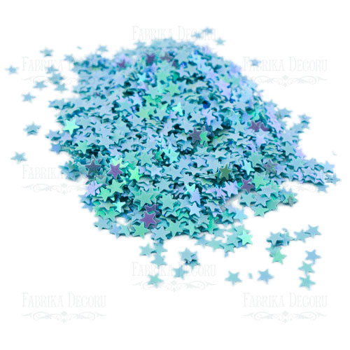 Пайетки Звездочки мини, голубые с зеленым перламутром, #006 - Фото 0