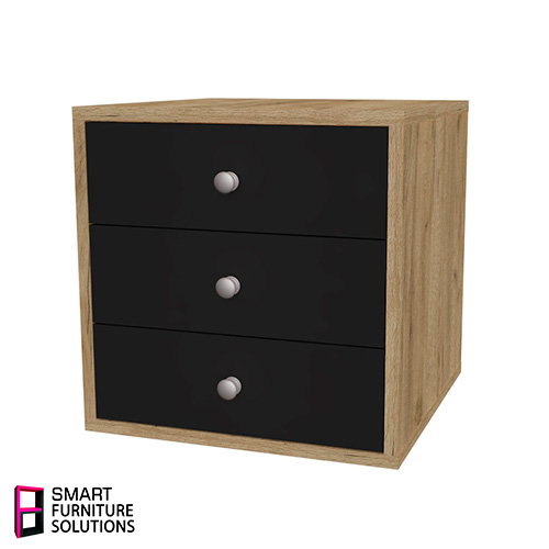 Cabinet with three drawers, Body Oak Kraft, Fronts Black, 400mm x 400mm x 400mm - foto 1