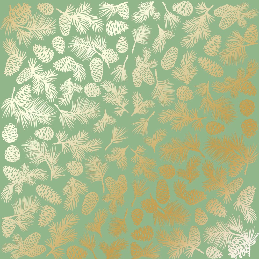 лист односторонней бумаги с фольгированием, дизайн golden pine cones avocado, 30,5см х 30,5см