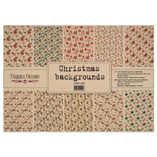 Einseitiges Kraftpapier Satz für Scrapbooking Christmas Backgroundss, 42x29,7 cm, 10 Blatt  - Fabrika Decoru