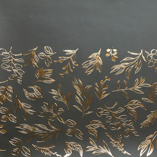 Piece of PU leather with gold stamping, pattern Golden Branches Gray, 50cm x 25cm - foto 1