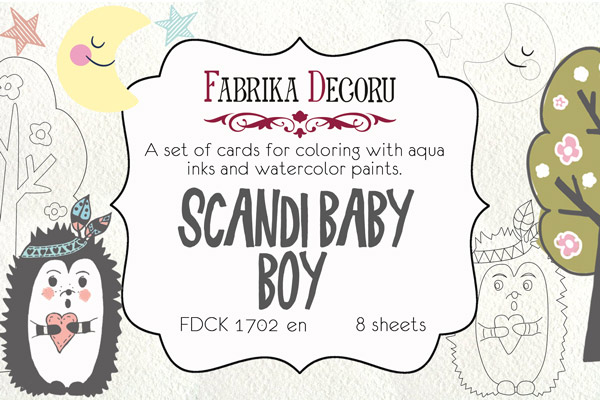 Zestaw pocztówek "Scandi Baby Boy" do kolorowania atramentem akwarelowym EN - Fabrika Decoru