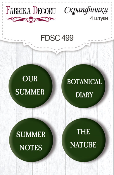 Set mit 4 Flair-Knöpfen zum Scrapbooking Summer Botanical Diary EN #499 - Fabrika Decoru