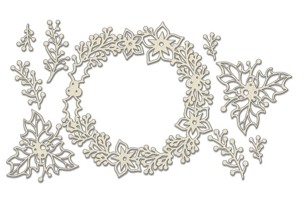 Chipboard embellishments set, "Christmas wreath" #038