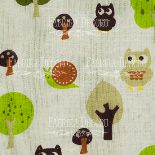 Fabric cut piece 35X75 Owls and trees