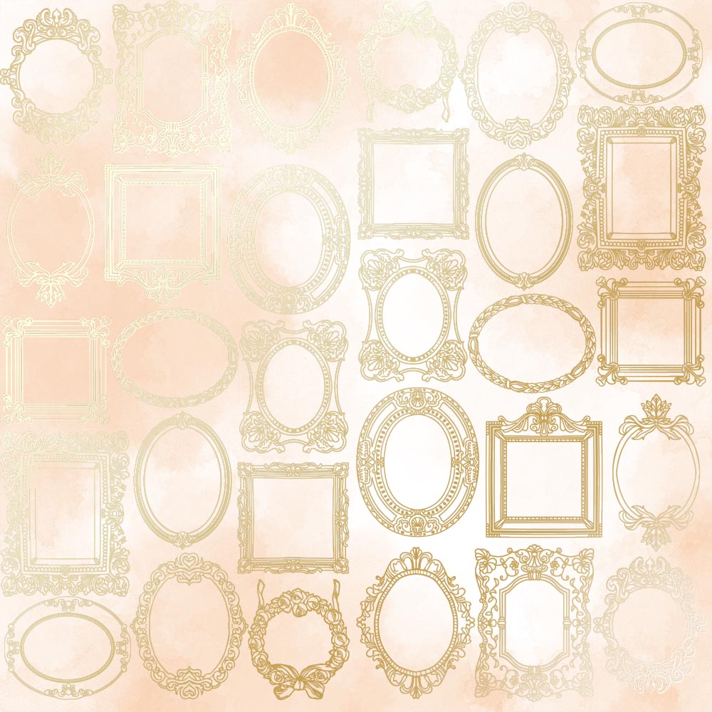Sheet of single-sided paper with gold foil embossing, pattern "Golden Frames, color Beige watercolor"