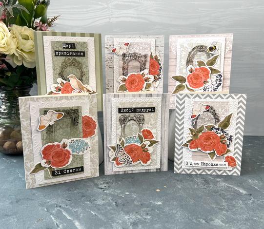 Zestaw DIY do stworzenia 6 kartek okolicznościowych "Różane marzenia", 12 cm x 15 cm - foto 1  - Fabrika Decoru