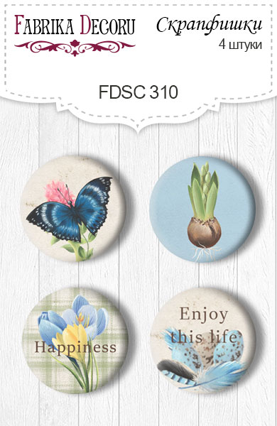 Zestaw 4 ozdobnych buttonów "Spring" #310 - Fabrika Decoru