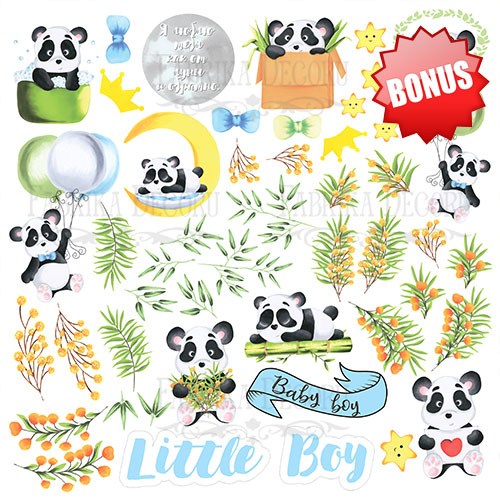 Double-sided scrapbooking paper set My little panda boy 12"x12", 10 sheets - foto 10