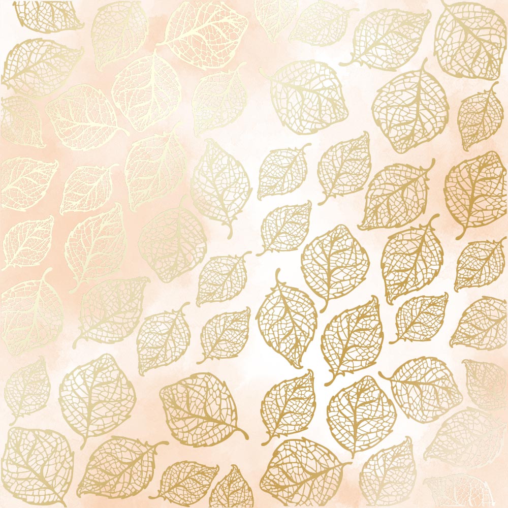 Blatt aus einseitigem Papier mit Goldfolienprägung, Muster Golden Delicate Leaves, Farbe Beige Aquarell, 12"x12" - Fabrika Decoru