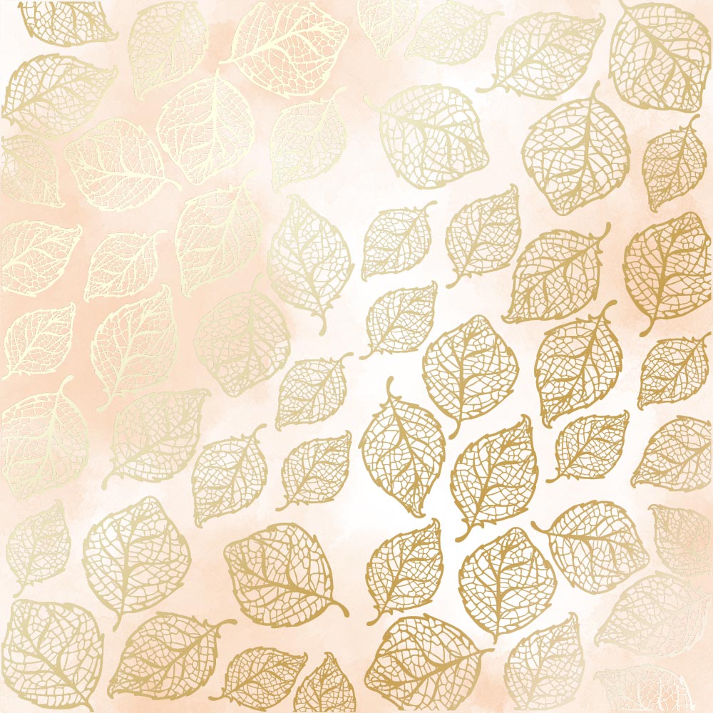 лист односторонней бумаги с фольгированием, дизайн golden delicate leaves, color beige watercolor, 30,5см х 30,5см