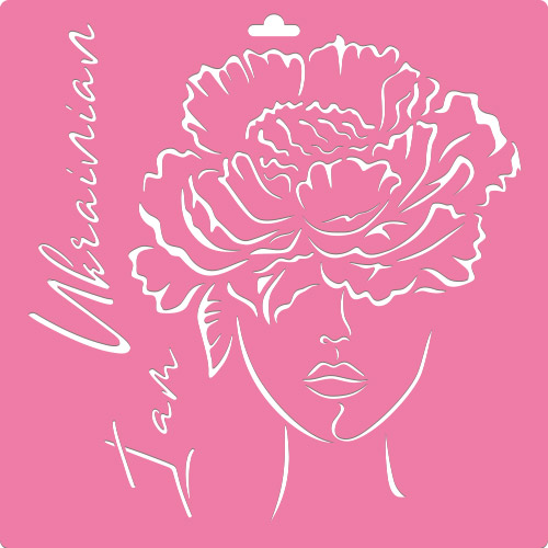 Stencil for decoration XL size (30*30cm), Portrait of a Ukrainian woman with a peony #201