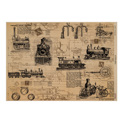 Arkusz kraft papieru z wzorem Mechanics and steampunk #01, 42x29,7 cm - Fabrika Decoru