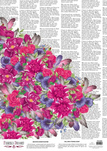 Deco vellum colored sheet Flowers and text, A3 (11,7" х 16,5")