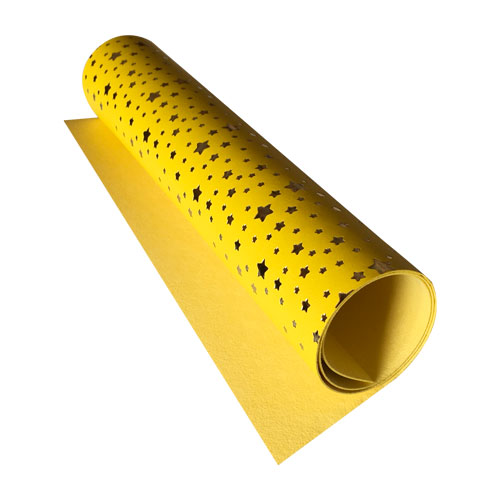 Stück PU-Leder mit Goldprägung, Muster Golden Stars Yellow, 50cm x 25cm - Fabrika Decoru