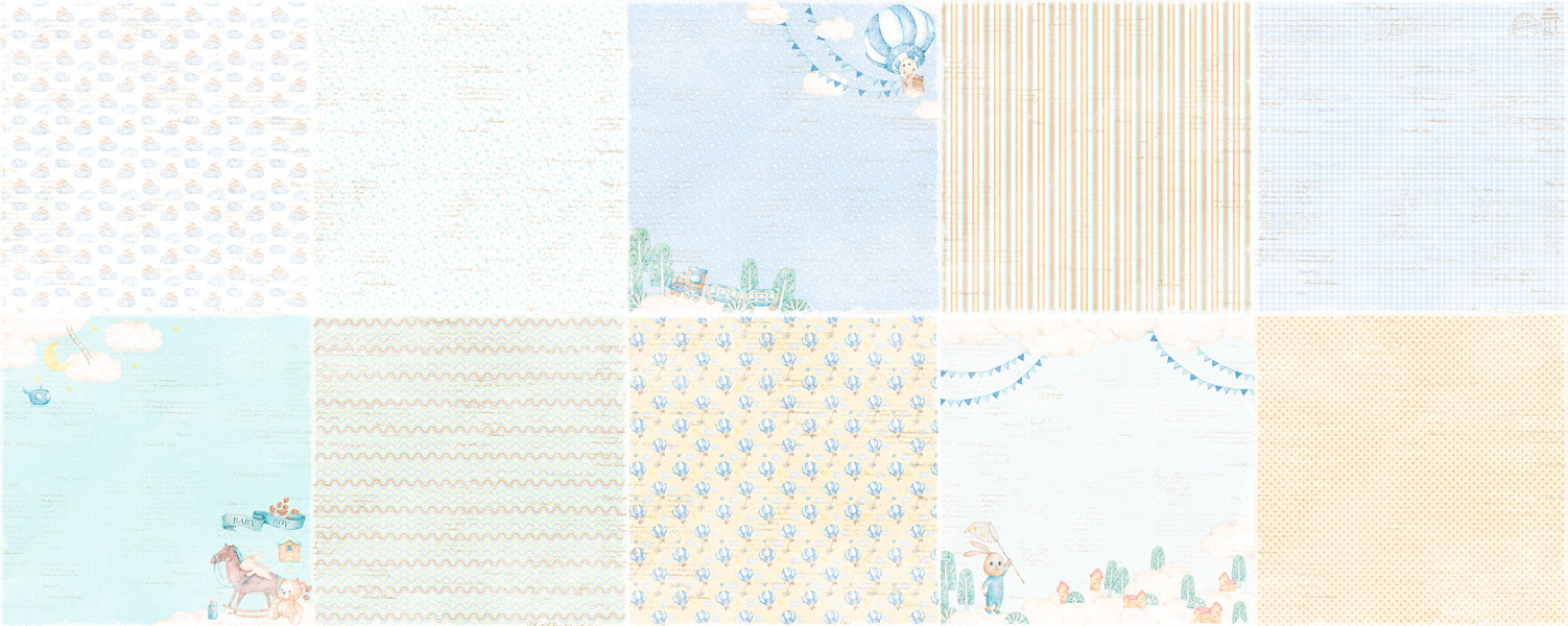 Double-sided scrapbooking paper set Dreamy baby boy 12"x12", 10 sheets - foto 0