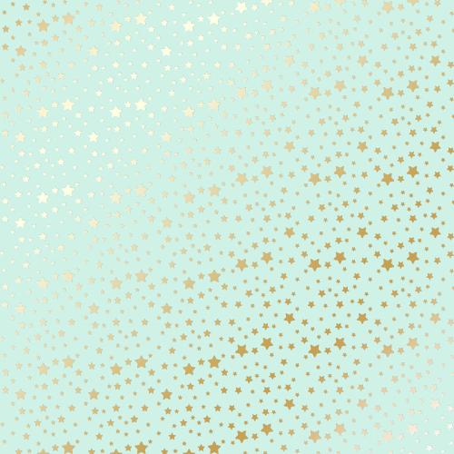 лист односторонней бумаги с фольгированием, дизайн golden stars, mint, 30,5см х 30,5см