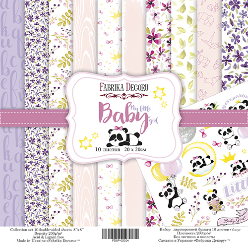 Doppelseitiges Scrapbooking-Papierset My little baby girl 8”x8” 10 Blatt - Fabrika Decoru