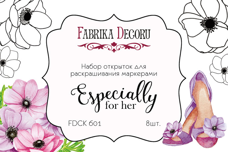 Zestaw pocztówek "Especially for her" do kolorowania markerami - Fabrika Decoru