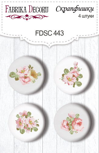 Set mit 4 Flair-Buttons für Scrapbooking Nostalgia #443 - Fabrika Decoru