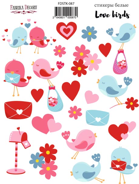 Zestaw naklejek, 24 szt, "Love&birds" #087 - Fabrika Decoru