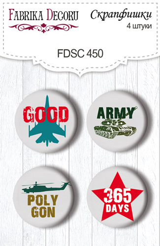 Zestaw 4 ozdobnych buttonów Military style EN #450 - Fabrika Decoru