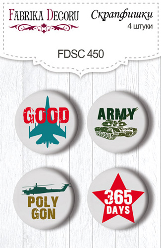 Set mit 4 Flair-Knöpfen für Scrapbooking im Militärstil EN #450 - Fabrika Decoru