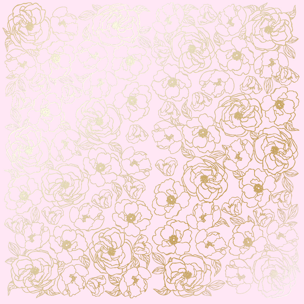 лист односторонней бумаги с фольгированием, дизайн golden pion light pink, 30,5см х 30,5см