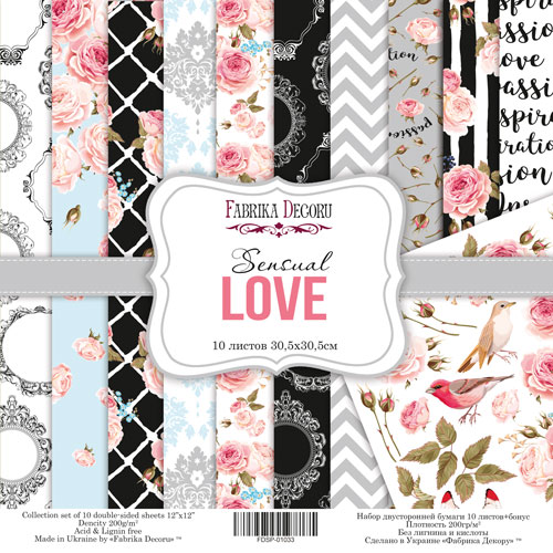 Doppelseitig Scrapbooking Papiere Satz Sensual Love, 30.5 cm x 30.5cm, 10 Blätter - Fabrika Decoru