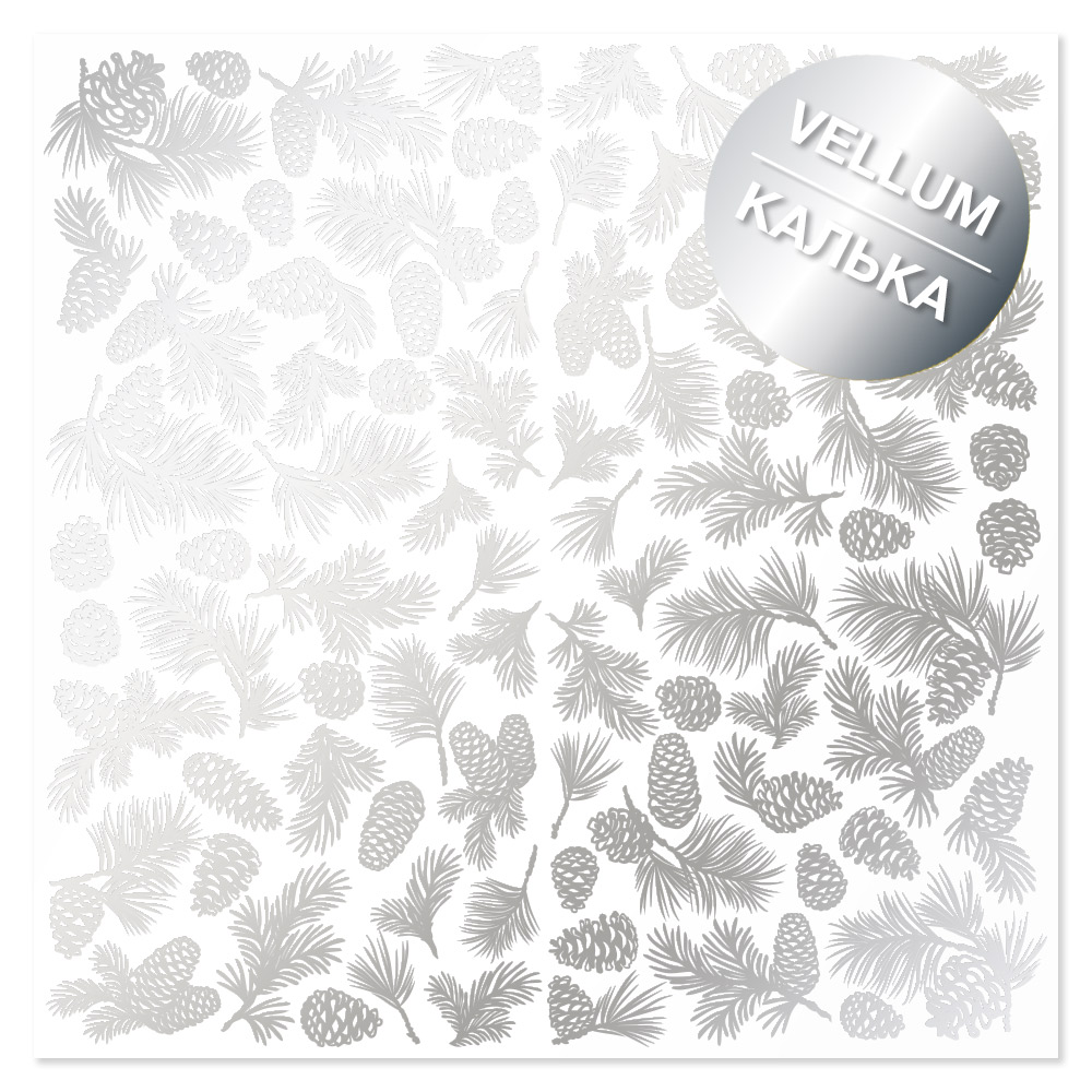 Silver foiled vellum sheet, pattern Silver Pine cones 29.7cm x 30.5cm