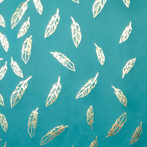 Отрез кожзама с тиснением золотой фольгой, дизайн Golden Feather Turquoise, 50см х 25см - Фото 1