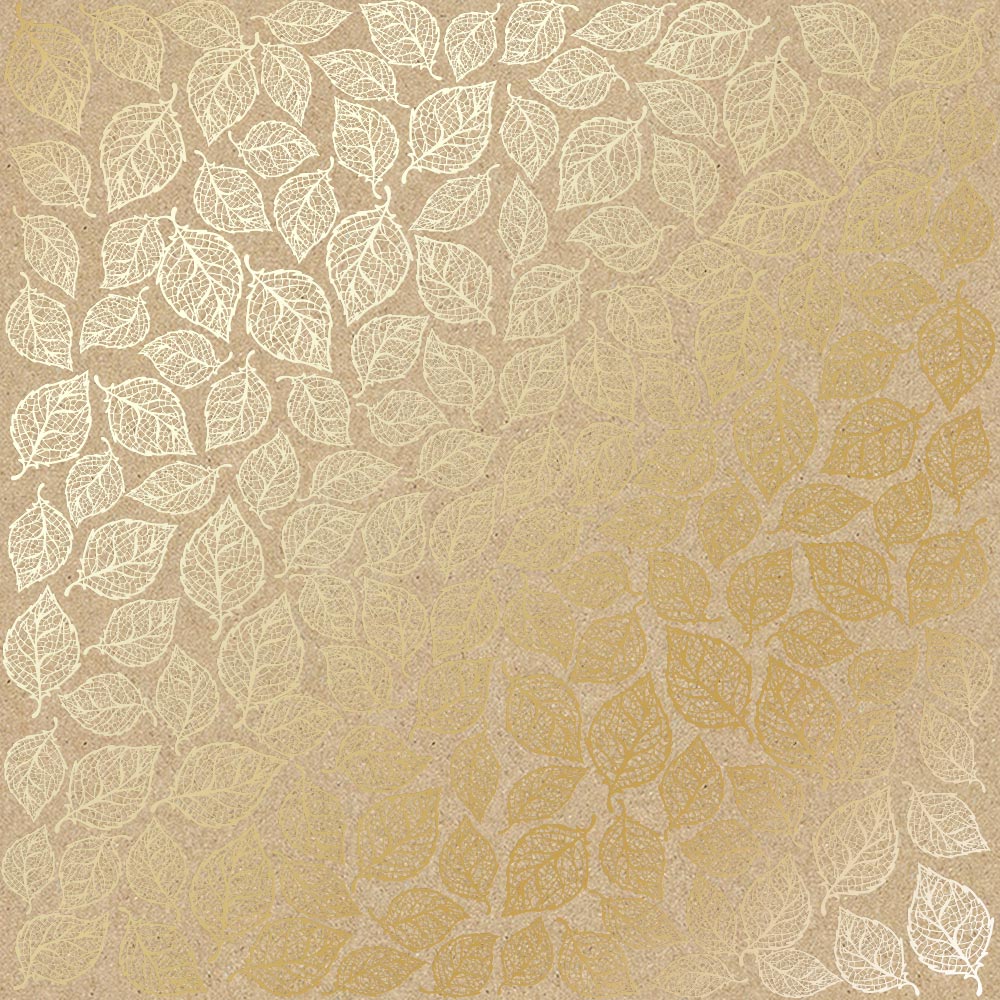 Einseitig bedruckter Papierbogen mit Goldfolienprägung, Muster Golden Leaves mini, Farbe Kraft - Fabrika Decoru