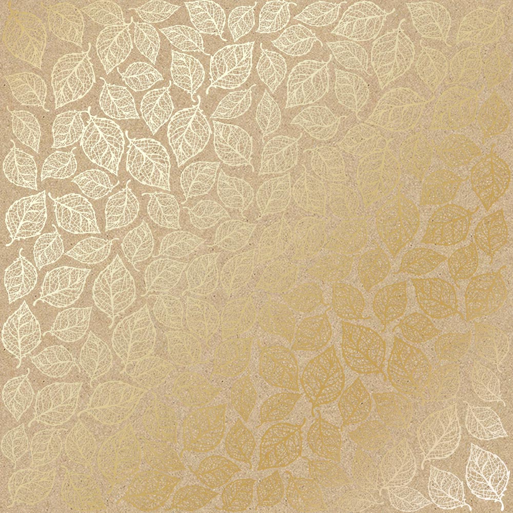 Sheet of single-sided paper with gold foil embossing, pattern Golden Leaves mini, color Kraft