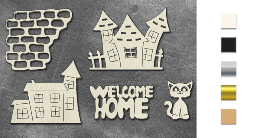 Chipboard embellishments set, Welcome home #819