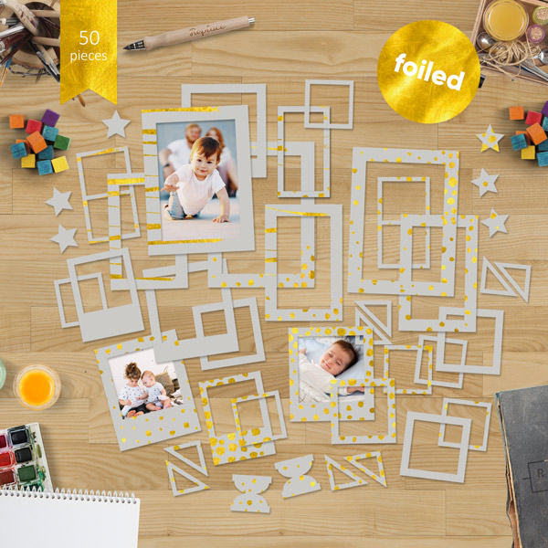 Set of cardboard photo frames with gold foil #2, Gray, 50pcs - foto 1