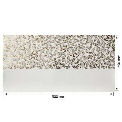 Piece of PU leather with gold stamping, pattern Golden Butterflies White, 50cm x 25cm - foto 0