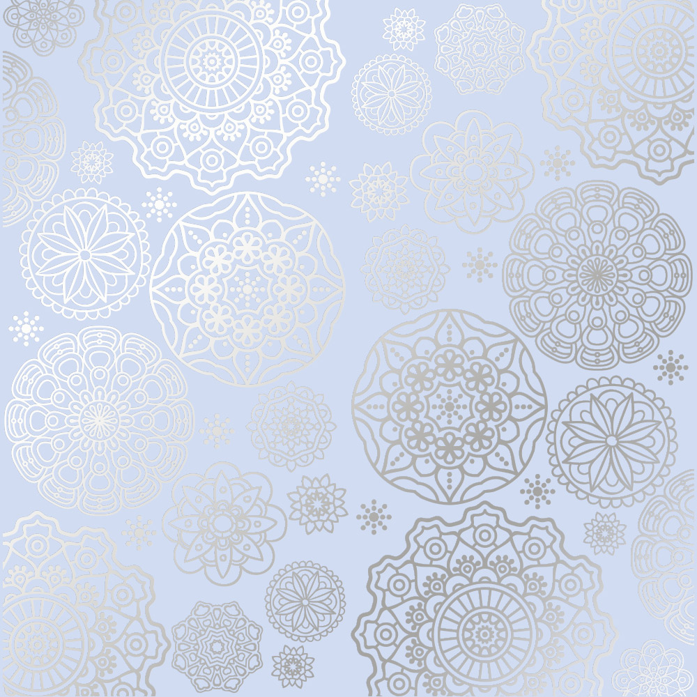 Sheet of single-sided paper embossed with silver foil, pattern Silver Napkins Purple 12"x12" 