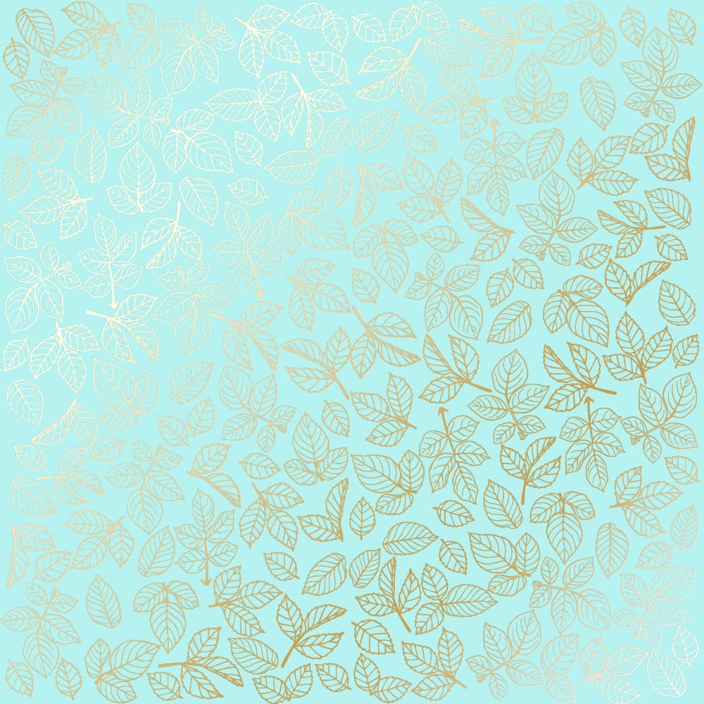лист односторонней бумаги с фольгированием, дизайн golden rose leaves turquoise, 30,5см х 30,5см